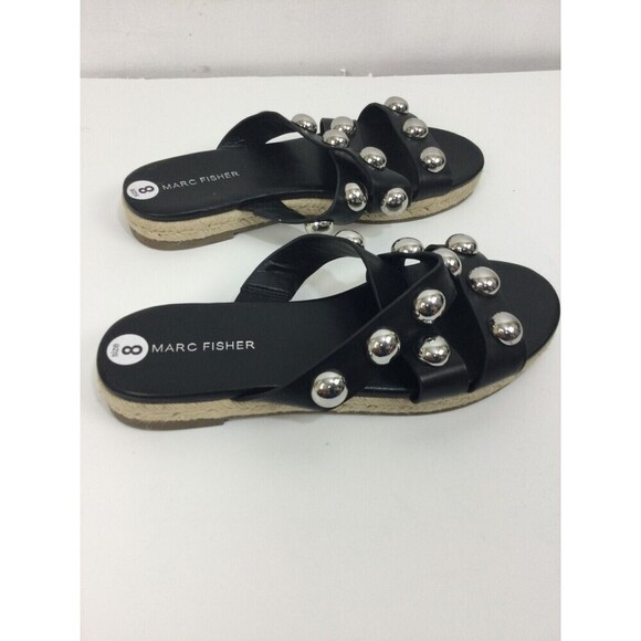 Marc Fisher Prisca Espadrille Silver Studded Slip On Slides Sandals Black Size 8 - Picture 12 of 12